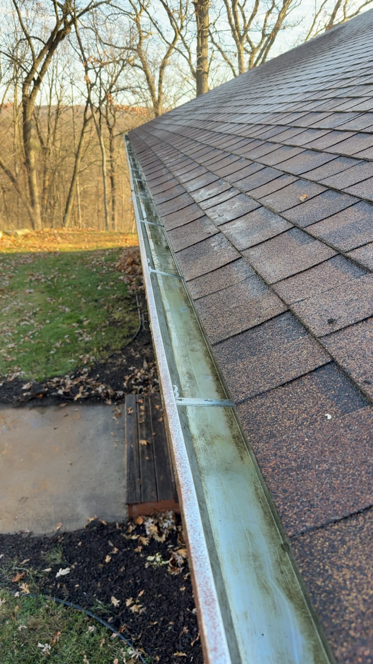 Gutter after cleaning with the gutter cleared out